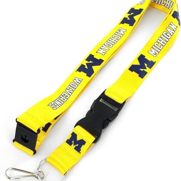 🗺️Michigan Wolverines Aminco NCAA Unisex Team Lanyard 24" buckle fastener Unisex - Picture 2 of 3